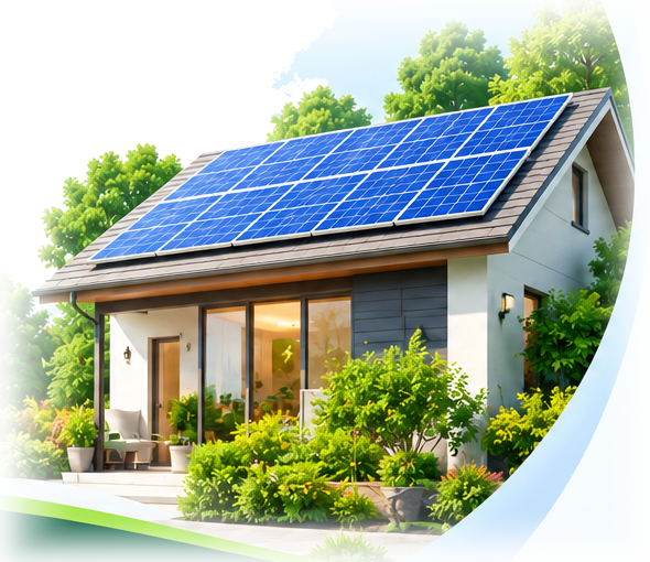 Home with rooftop solar panels